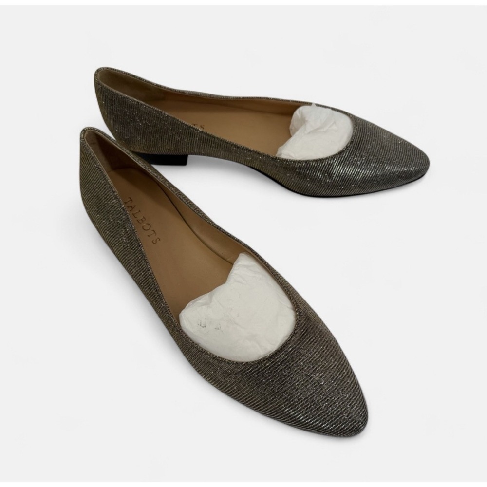 Talbots 8.5M Gold Silver‎ Metallic Pointed Toe Slip On Ballet Flats Formal Shoes